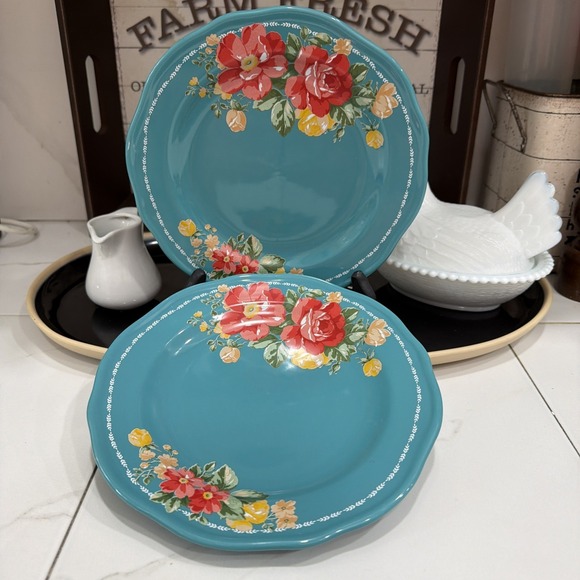 The Pioneer Woman Other - The Pioneer Woman Vintage Floral Teal Salad Plates 8.5" Set of 2